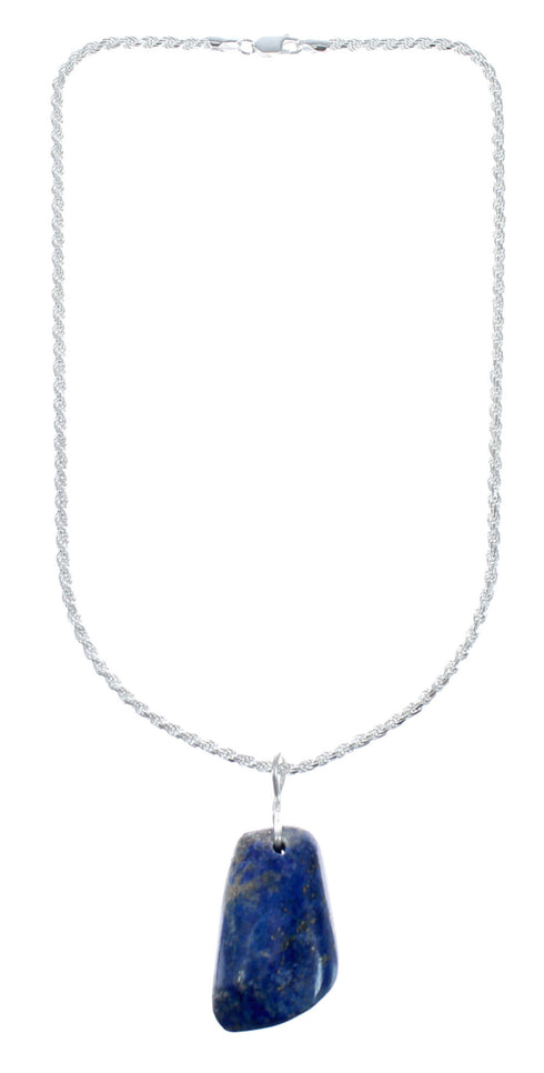 Native American Sterling Silver Lapis Italian Rope Chain 18" Pendant Necklace Set AX128050